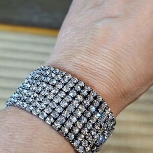 Sparkly Gunmetal with Icy Rhinestones Stretch Bracelet 8 Rows One Size Fits Most